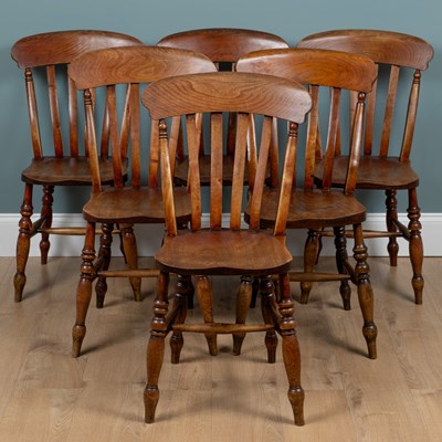 Lot 1209 - A set of six similar lath-back Windsor kitchen chairs