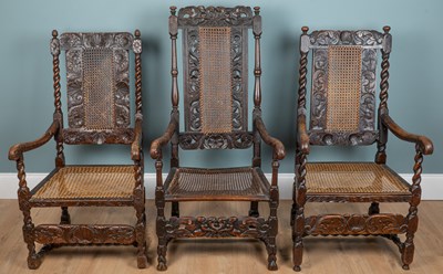 Lot 1126 - Three Carolean armchairs
