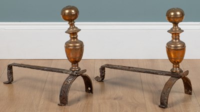 Lot 514 - A pair of 19th century copper and wrought iron fire dogs