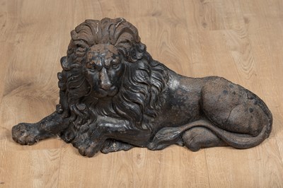 Lot 1344 - A Victorian cast iron resting lion