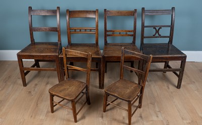 Lot 501 - A pair of children's chairs and four further country chairs