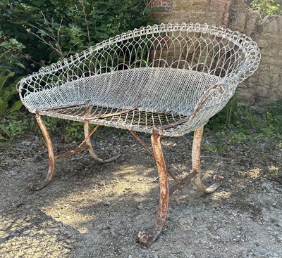 Lot 1441 - A painted wirework garden loveseat by Pickin & Son, Birmingham