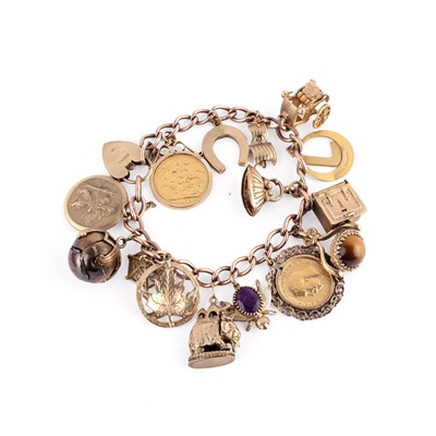 Lot 220 - 9ct gold charm bracelet With heart padlock...