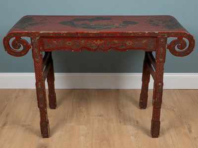 Lot A red-laquered Chinese side table