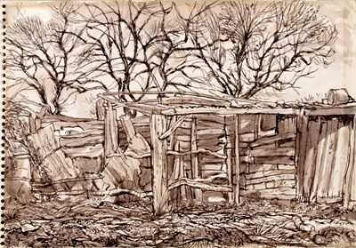 Lot 151 - John Minton (1917-1957) Tractor in the Barn...