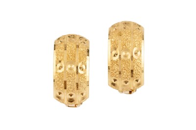 Lot 10 - A pair of yellow precious metal ear hoops, of...