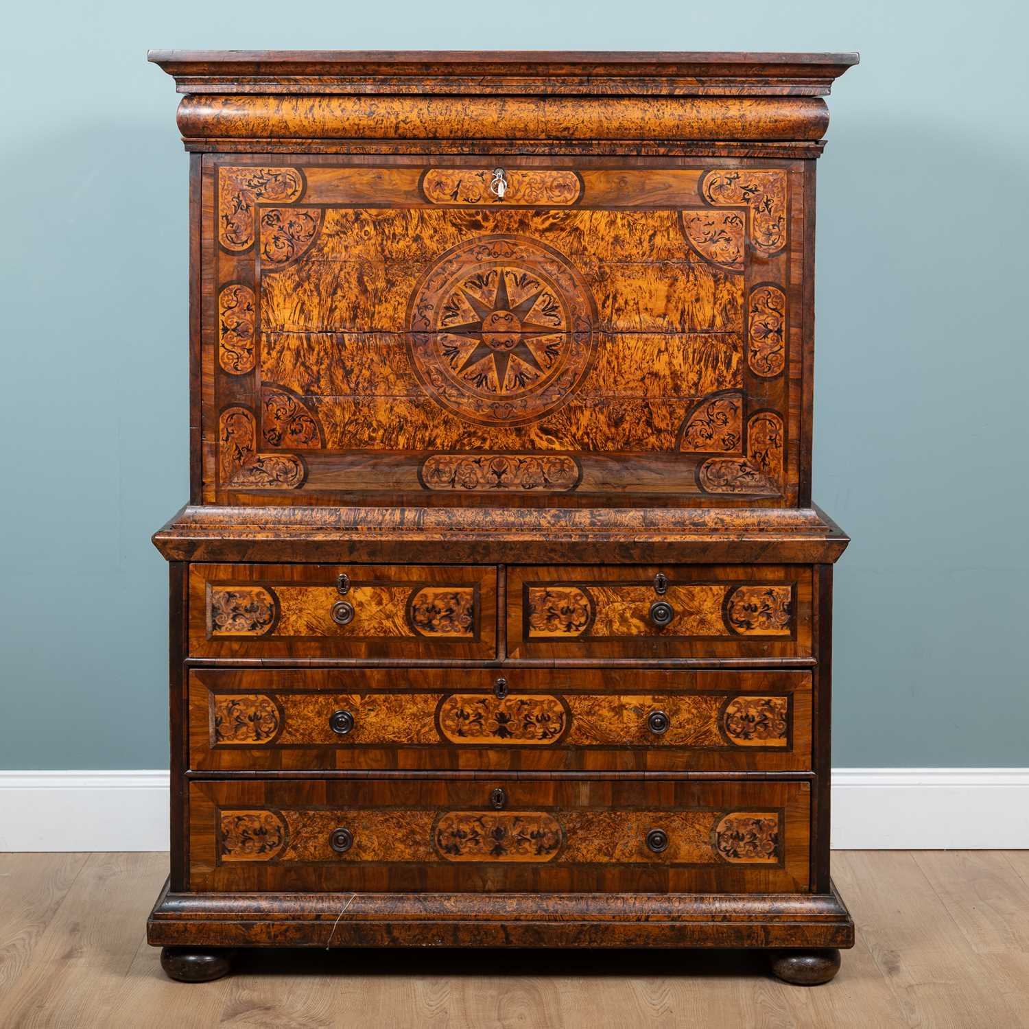 Lot 96 - An early 18th century Dutch mulberry and inlaid escritoire