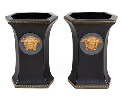Lot 112 - A pair of Rosenthal for Versace 'Gorgona' black vases