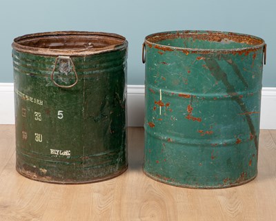 Lot 1324 - Two green painted steel cylindrical tubs