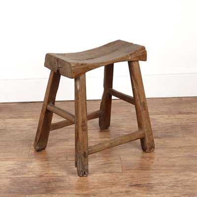 Lot 55 - Primitive pig bench Or stool, small, of pegged...