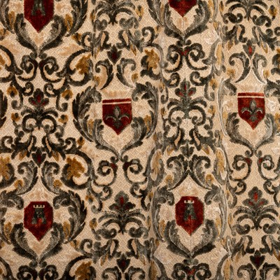 Lot 1280 - A pair of silk and velvet, lined curtains