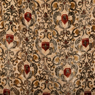 Lot 1265 - A pair of antique silk and velvet, lined curtains