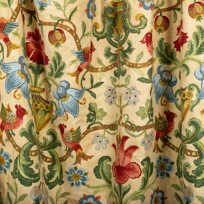 Lot 1308 - A pair of linen Zoffany 'Pompadour' print, lined curtains
