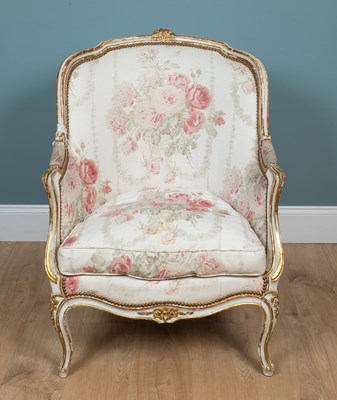 Lot 64 - A French parcel gilt, upholstered chair