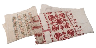 Lot 1256 - A crewelwork embroidered bedspread and a piece of embroidery