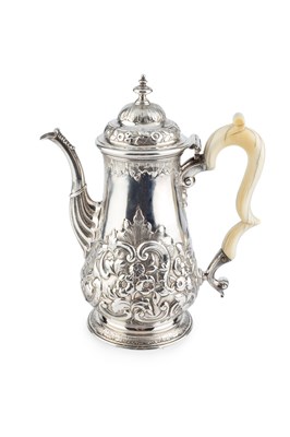Lot A George II silver coffee pot, of baluster...