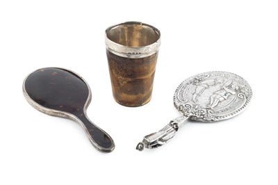 Lot 196 - A late Victorian silver mounted horn beaker,...