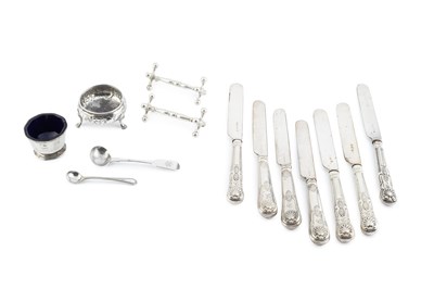 Lot 197 - A pair of silver knife rests, by Walker & Hall,...