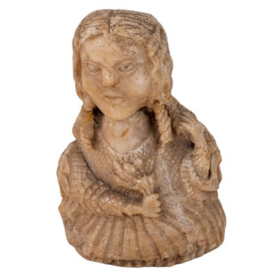 Lot 1157 - An antique carved alabaster figure of a girl