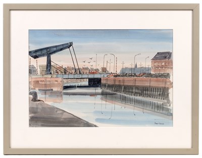 Lot 81 - Robert Tavener (1920-2004) Docklands Sunset...