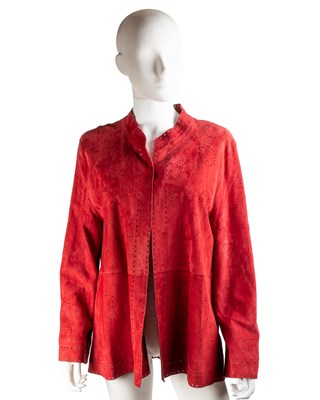 Lot 282 - A JEAN MUIR, 1990’s, ruby red suede jacket...