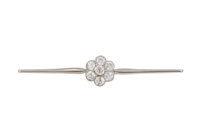 Lot 222 - A diamond cluster bar brooch, designed as a...