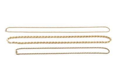 Lot 84 - Two 9ct gold hollow ropetwist-link chains, and...