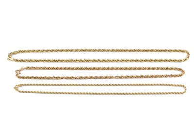Lot 74 - A 9ct gold ropetwist-link chain, and two...