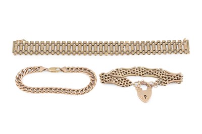 Lot 73 - A 9ct gold strap bracelet, of part-textured...