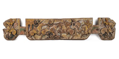 Lot 1377 - A 19th century Italian polychrome-painted carved wooden wagon side panel