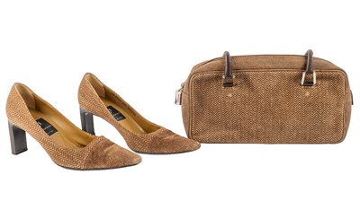 Lot 347 - A Di Sandro, Italy, suede bag and shoes in...