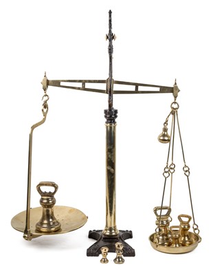 Lot 1089 - A pair of 19th century brass and iron scales