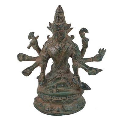 Lot 1150 - A Sino Tibetan bronze of Usnisavijaya, the eight armed god of war