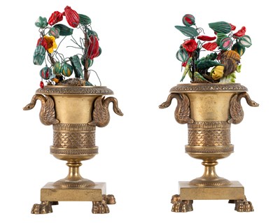 Lot 55 - A pair of 19th century miniature bronze urns