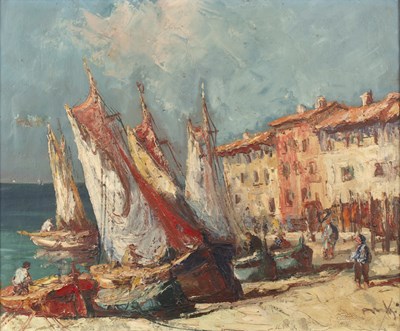 Lot 356 - French School (20th century) Harbour scene,...