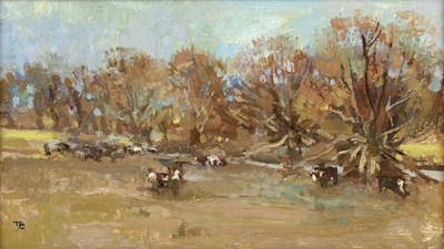 Lot 358 - Tom Coates (1941-2023) Landscape with grazing...