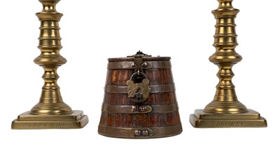Lot 1082 - A pair of Trinity Ward Burial Society brass candlesticks