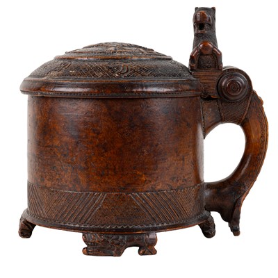 Lot 1102 - An early 19th century Norwegian burr birch peg tankard