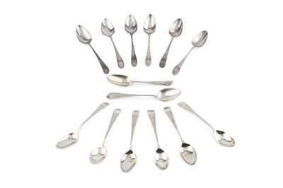 Lot 582 - A set of six George III silver bright-cut...