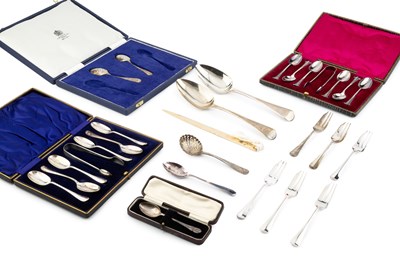 Lot 583 - A collection of silver flatware, comprising a...