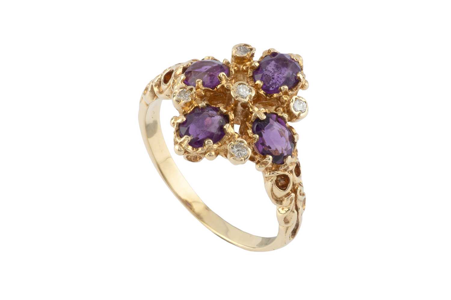 Lot 62 - An amethyst and diamond dress ring, designed...