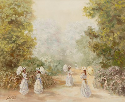 Lot 176 - Alex Saval (b.1929) Ladies with parasols on a...