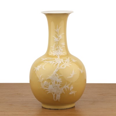 Lot 312 - Yellow ground pate sur pate vase Chinese, 20th...