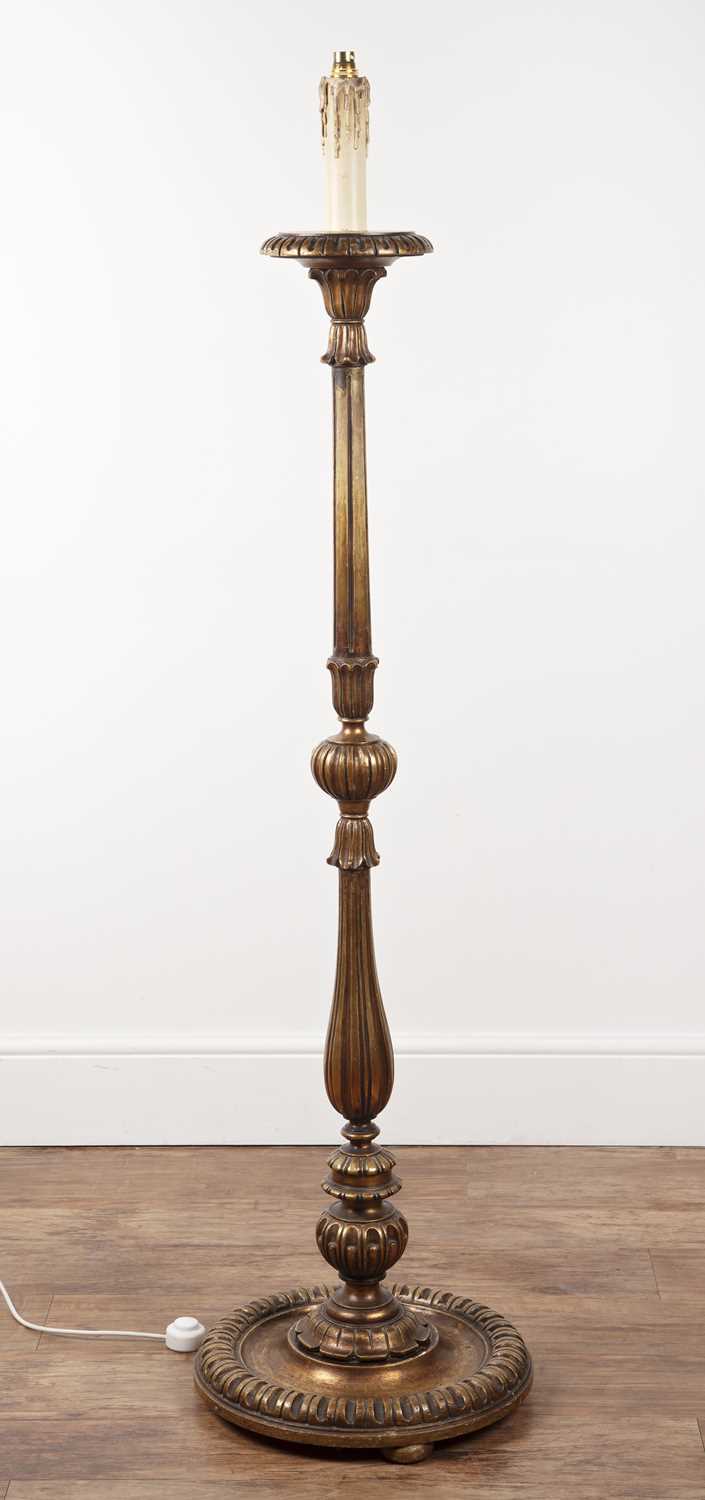 Lot 24 - Giltwood standard lamp of fluted column form,...