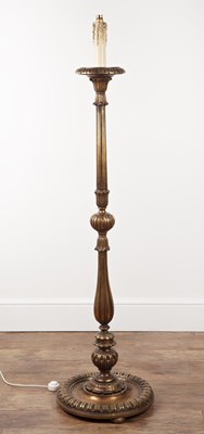 Lot 24 - Giltwood standard lamp of fluted column form,...