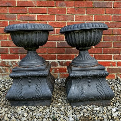 Lot 1349 - A pair of small cast iron urns