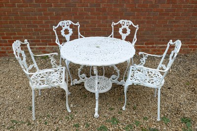 Lot 1375 - A cast aluminum garden table and four chairs