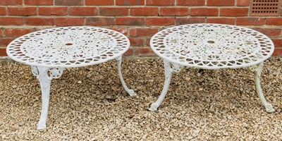 Lot 1433 - A pair of cast aluminum low circular garden tables
