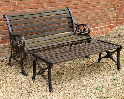 Lot 1351 - A garden bench and similar low table