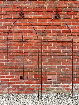Lot 1456 - A pair of wrought iron Gothic arch-style plant supports